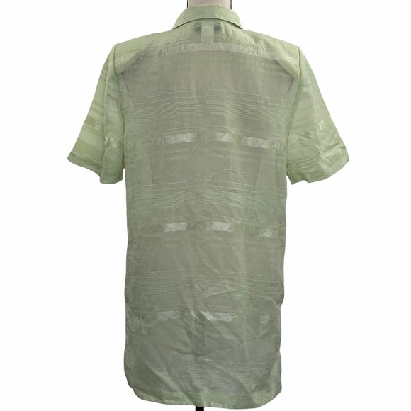 TOP Season Sage Green Short Sleeve Button Down Tunic Length Shirt - Picture 5 of 11